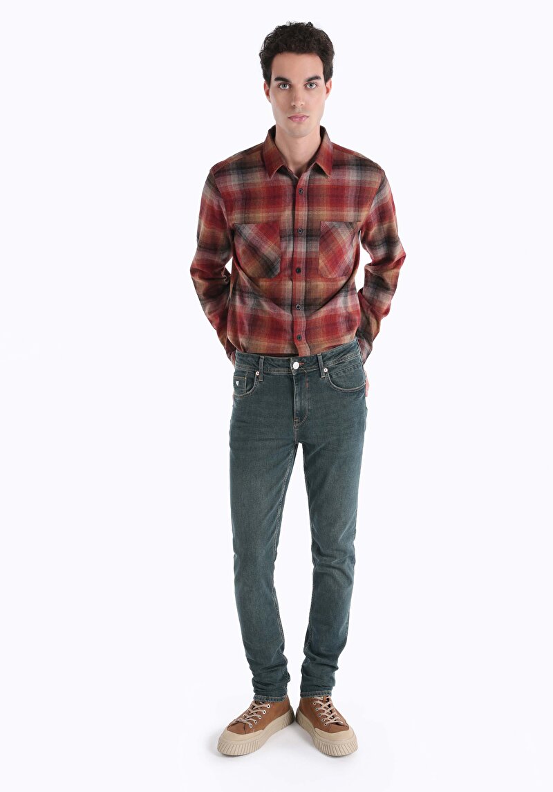 Straight Fit Düşük Bel Düz Paça Erkek Yeşil Jean Denim Pantolon