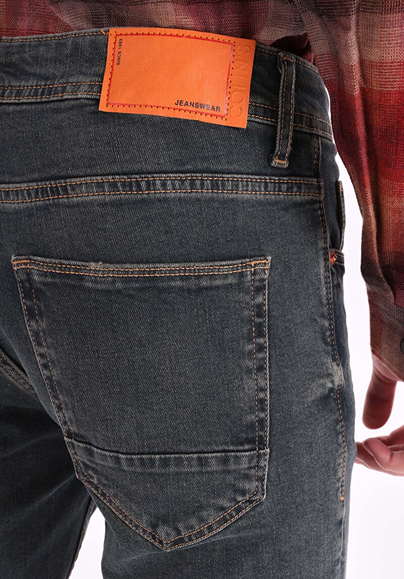 Straight Fit Düşük Bel Düz Paça Erkek Yeşil Jean Denim Pantolon