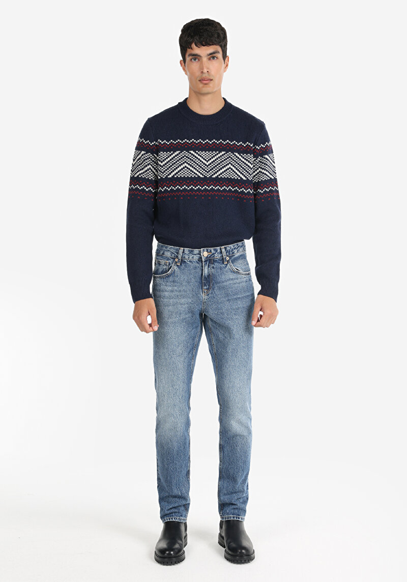 Straight Fit Düşük Bel Düz Paça Erkek İndigo Jean Pantolon
