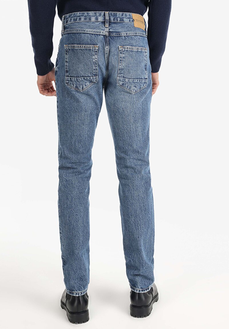 Straight Fit Düşük Bel Düz Paça Erkek İndigo Jean Pantolon