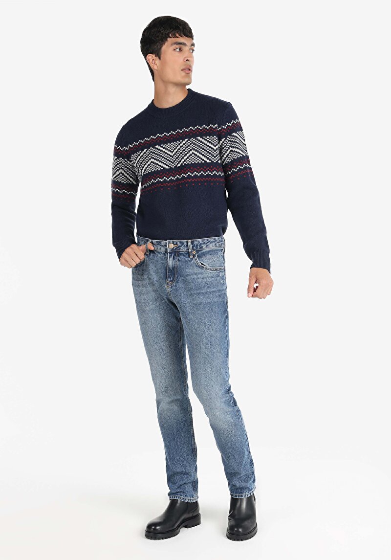 Straight Fit Düşük Bel Düz Paça Erkek İndigo Jean Pantolon