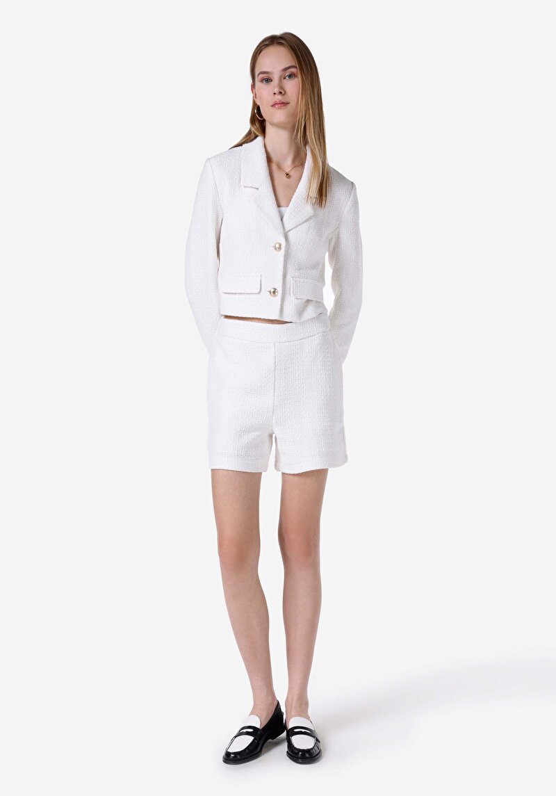 Slim Fit Düşük Bel Düz Kadın Beyaz Şort