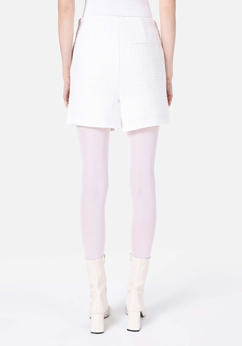 Slim Fit Düşük Bel Düz Kadın Beyaz Şort