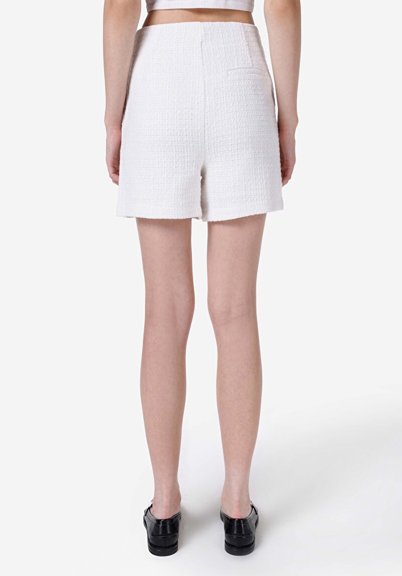 Slim Fit Düşük Bel Düz Kadın Beyaz Şort