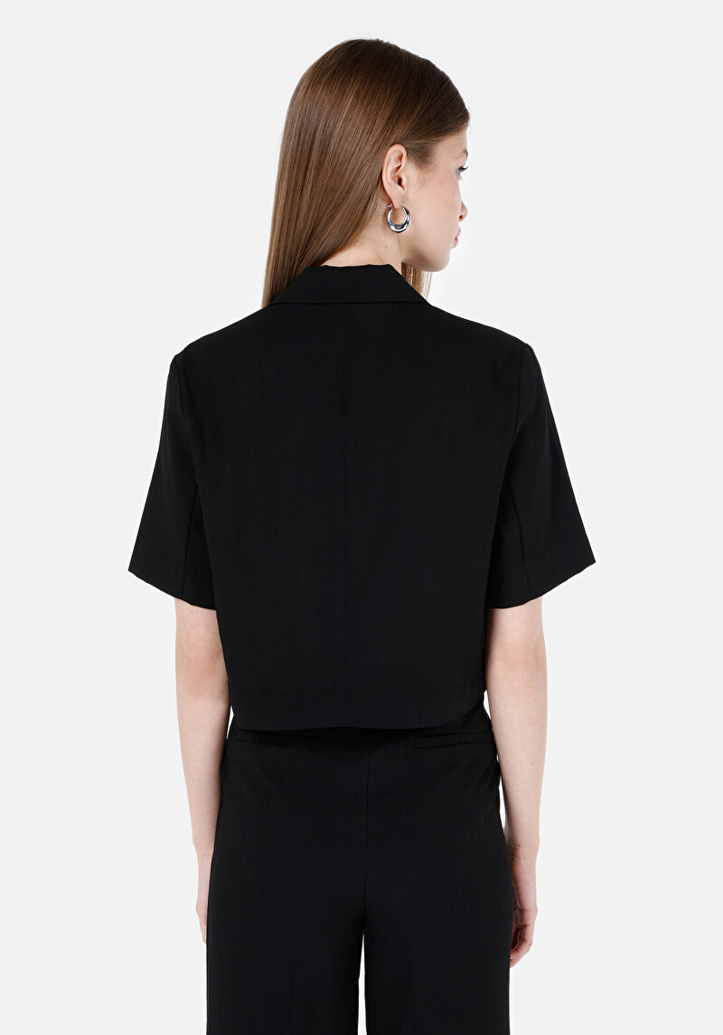 Regular Fit Düğmeli Astarsız Kadın Siyah Ceket