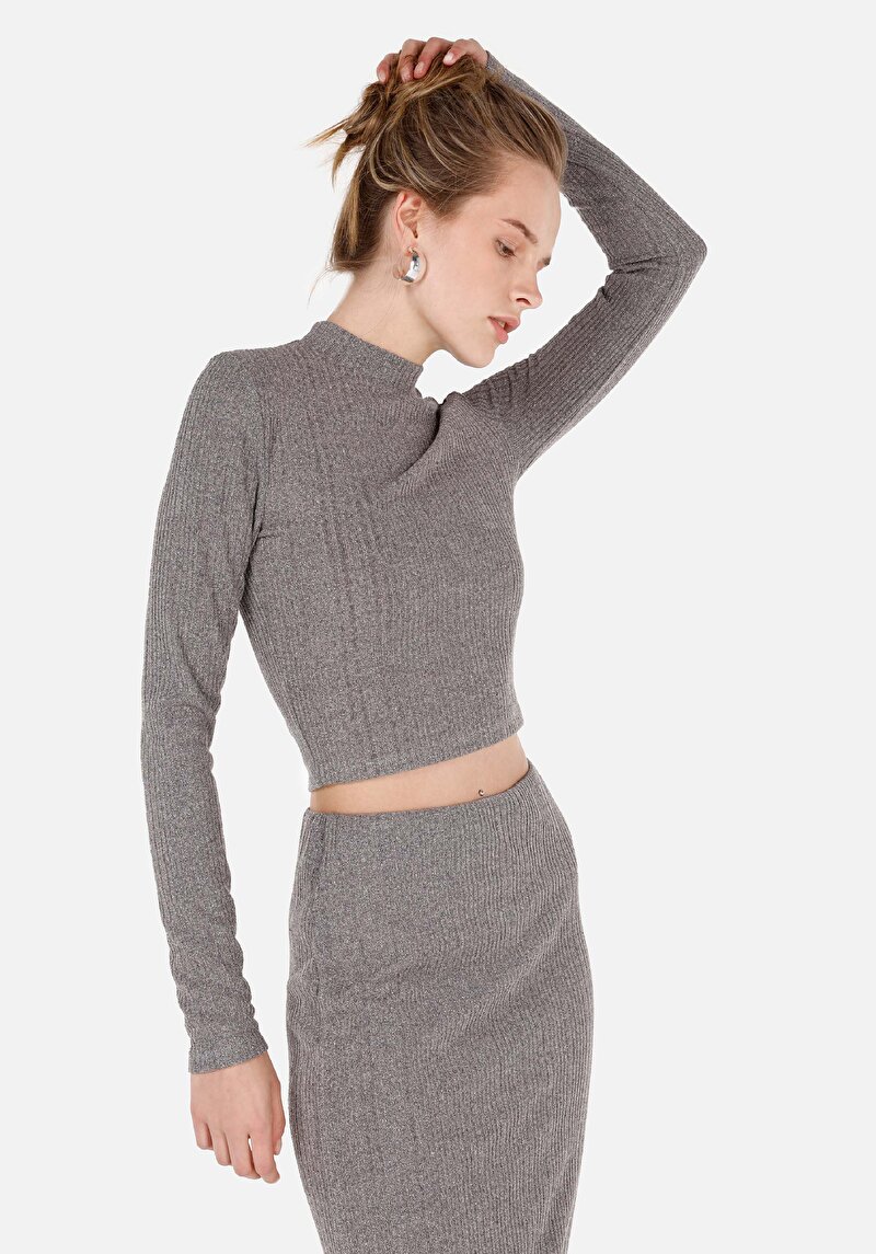 Slim Fit Turtle Neck  Kadın Antrasit Tişört