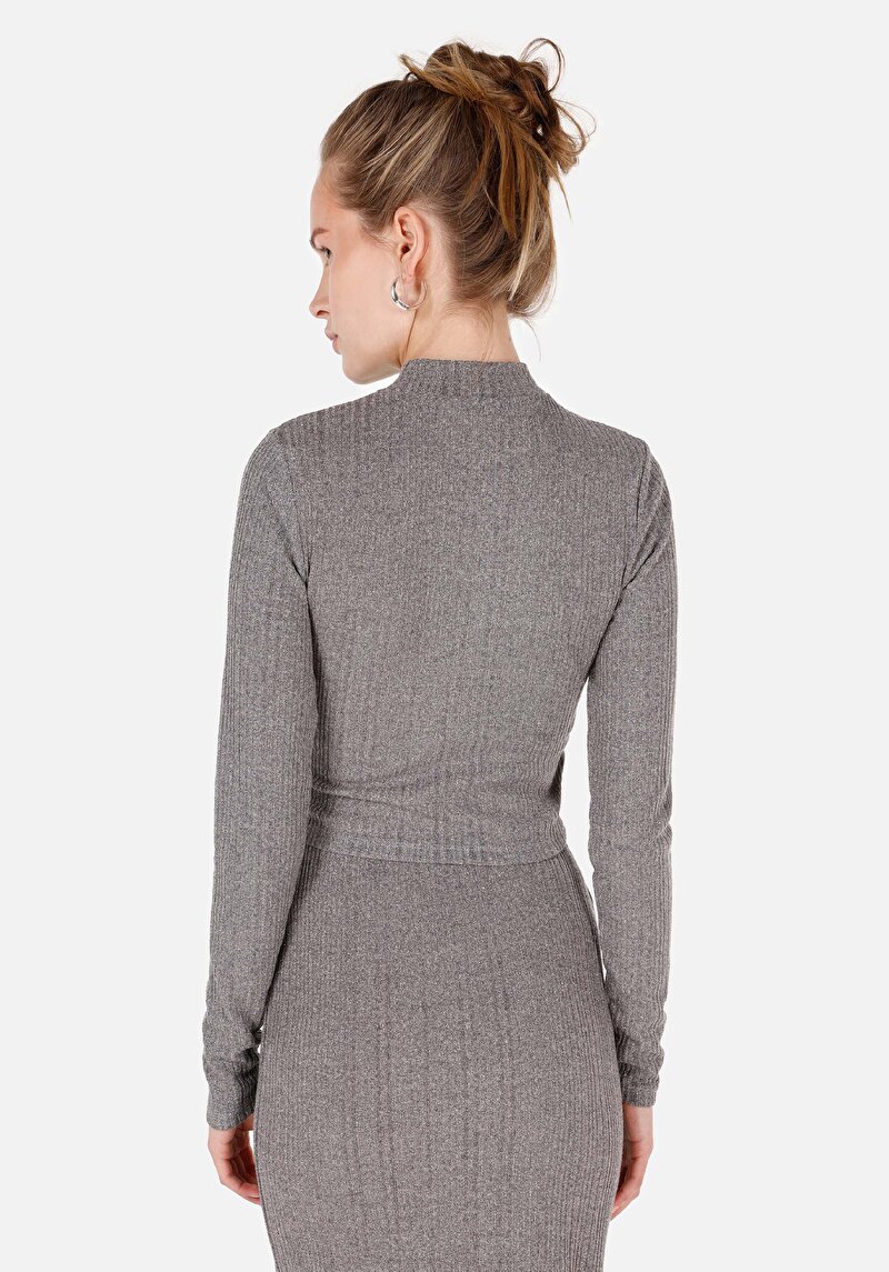 Slim Fit Turtle Neck Kadın Antrasit Tişört