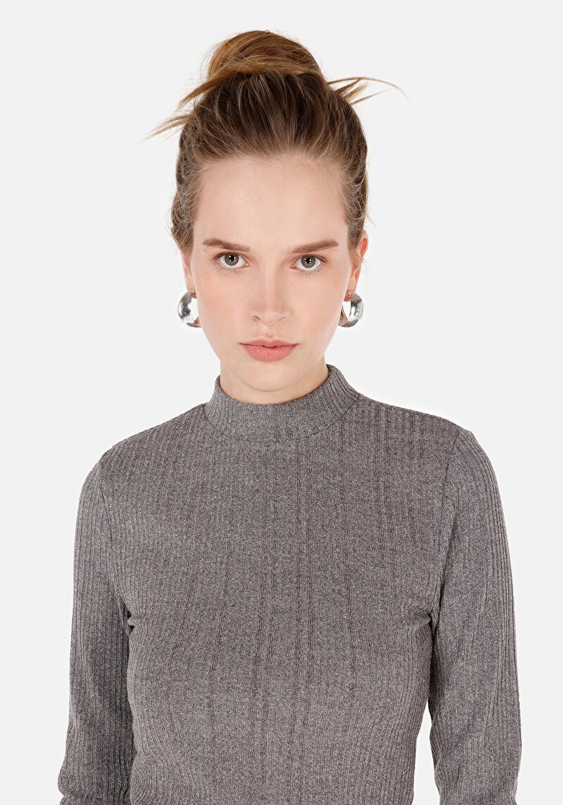 Slim Fit Turtle Neck Kadın Antrasit Tişört