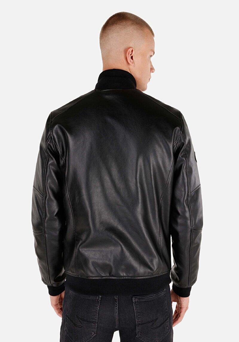 Slim Fit Çıt Çıtlı Erkek Siyah Mont Pu