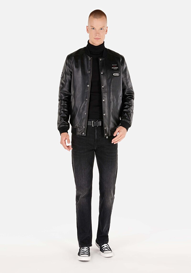 Slim Fit Çıt Çıtlı Erkek Siyah Mont Pu