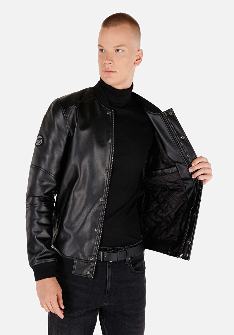 Slim Fit Çıt Çıtlı Erkek Siyah Mont Pu