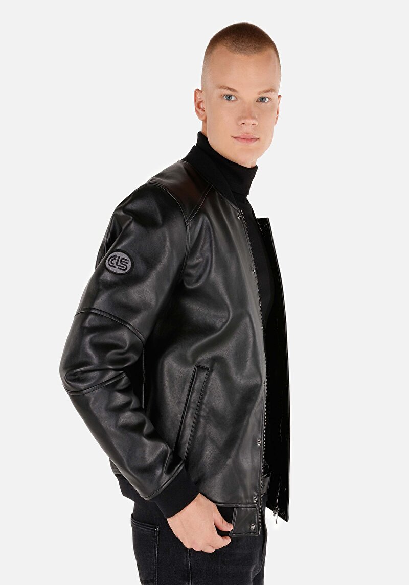 Slim Fit Çıt Çıtlı Erkek Siyah Mont Pu