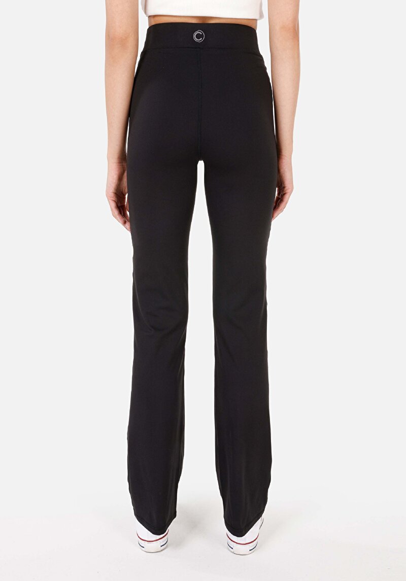 Slim Fit Yüksel Bel  Kadın Siyah Örme Tayt