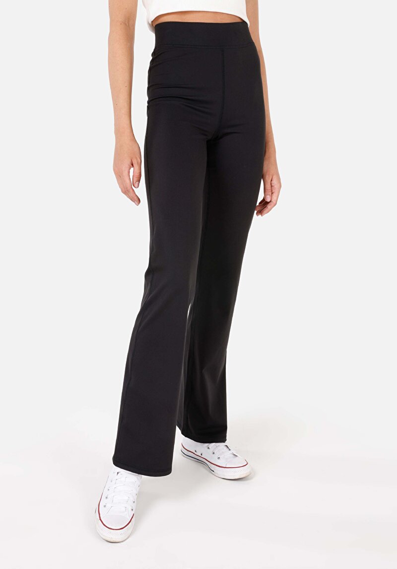 Slim Fit Yüksel Bel  Kadın Siyah Örme Tayt