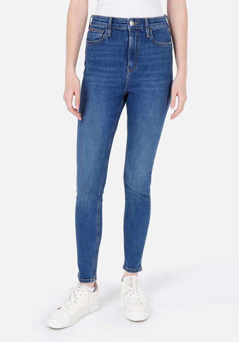 Skinny Fit Yüksek Bel Süper Dar Paça Kadın İndigo Jean Pantolon