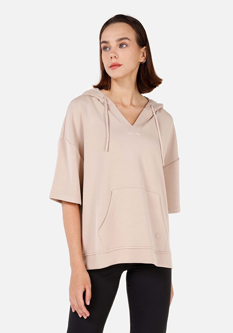 Regular Fit Kapüşonlu  Kadın Ekru Sweatshirt