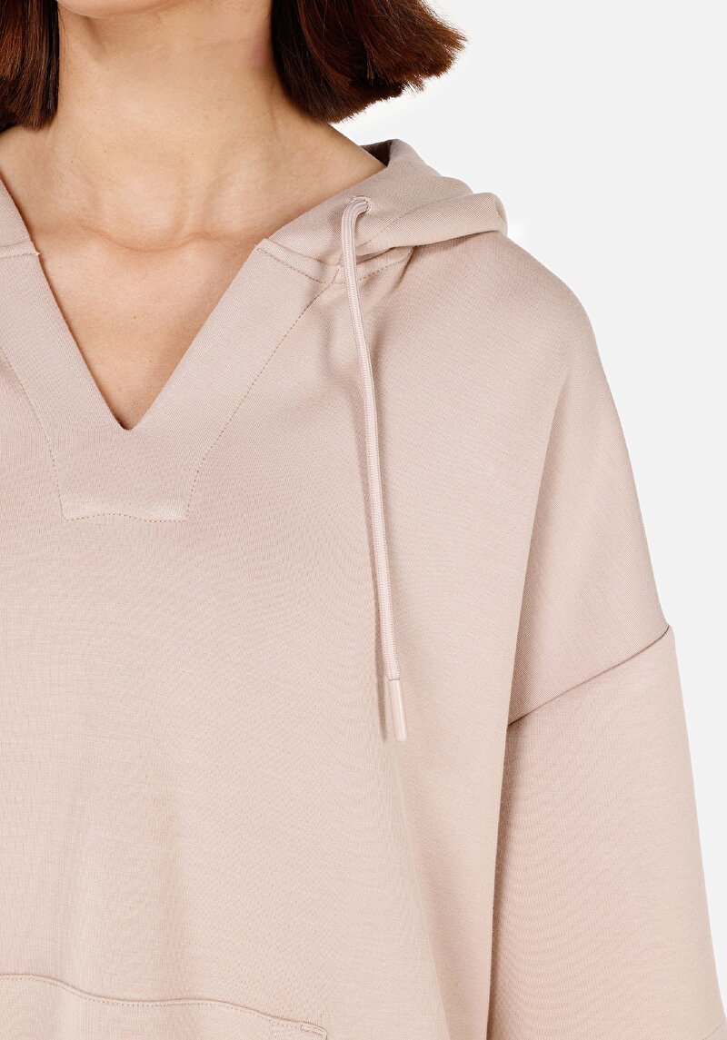 Regular Fit Kapüşonlu  Kadın Ekru Sweatshirt