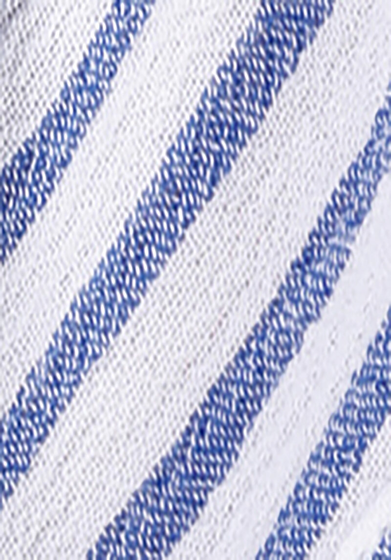 Regular Fit Shirt Cepsiz Neck Çizgili Kadın Mavi Kısa Kol Gömlek