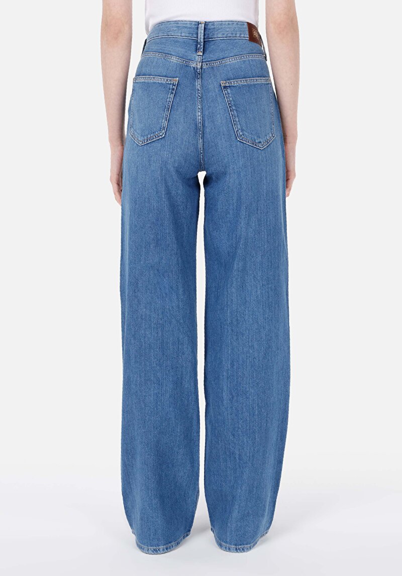 Regular Fit Yüksek Bel Geniş Paça Kadın İndigo Jean Pantolon