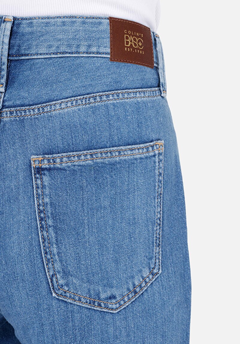 Regular Fit Yüksek Bel Geniş Paça Kadın İndigo Jean Pantolon