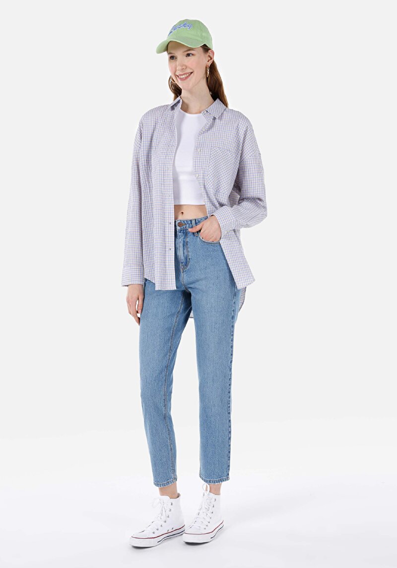 Mom Fit Yüksek Bel Daralan Paça Kadın İndigo Jean Pantolon