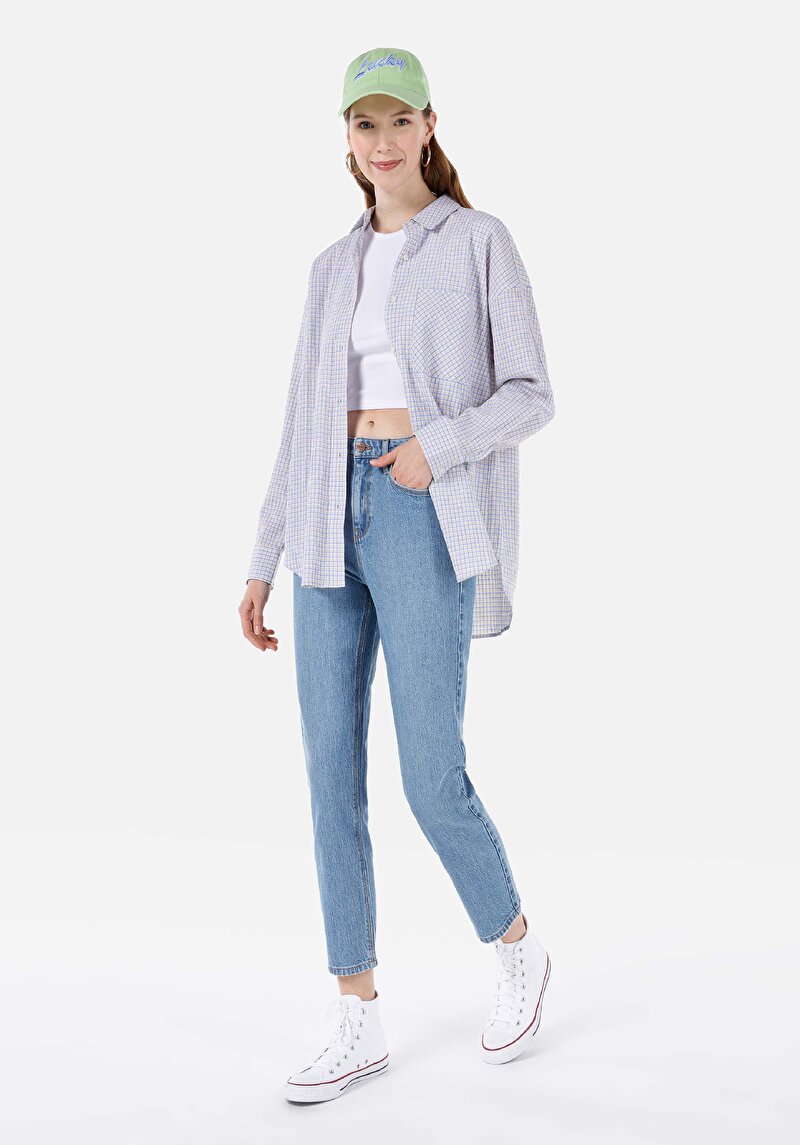 Mom Fit Yüksek Bel Daralan Paça Kadın İndigo Jean Pantolon