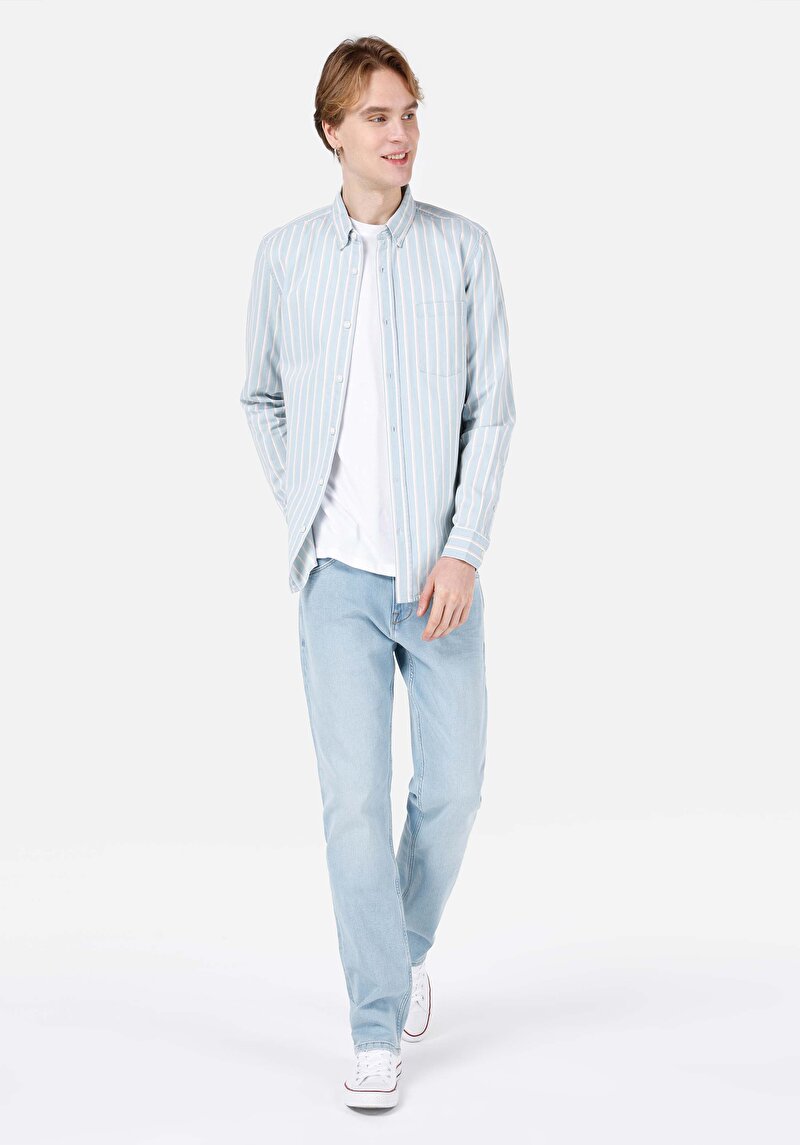 Regular Fit Erkek Açik İndigo Jean Pantolon