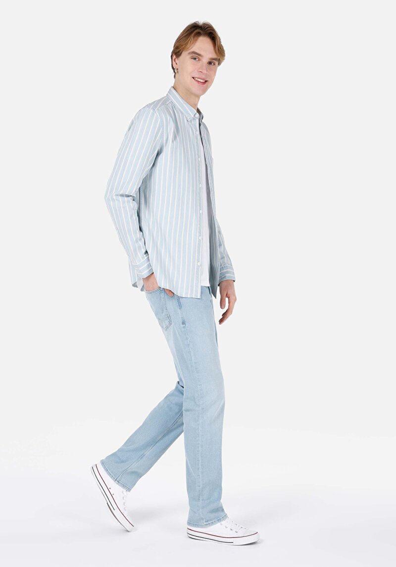 Regular Fit Erkek Açik İndigo Jean Pantolon