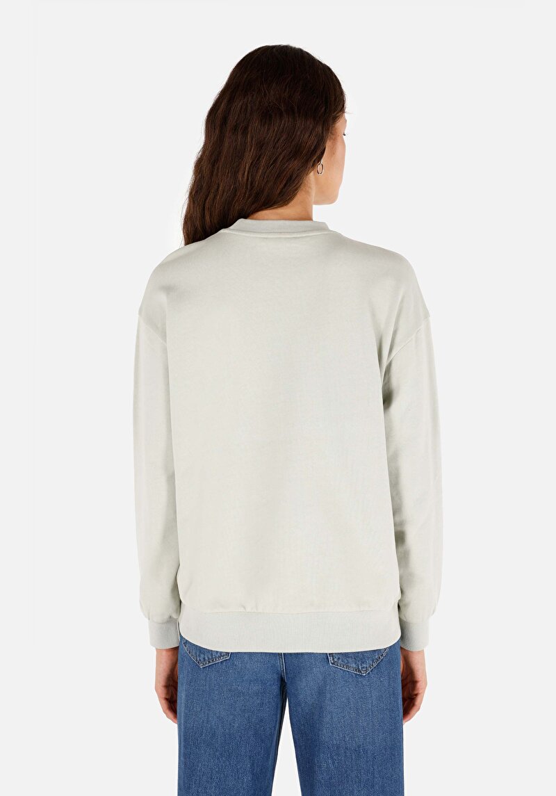Regular Fit Yuvarlak Yaka Baskılı Kadın Yeşil Sweatshirt