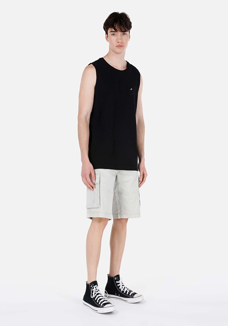 Regular Fit Cepli Orta Bel Düz Erkek Taş Şort