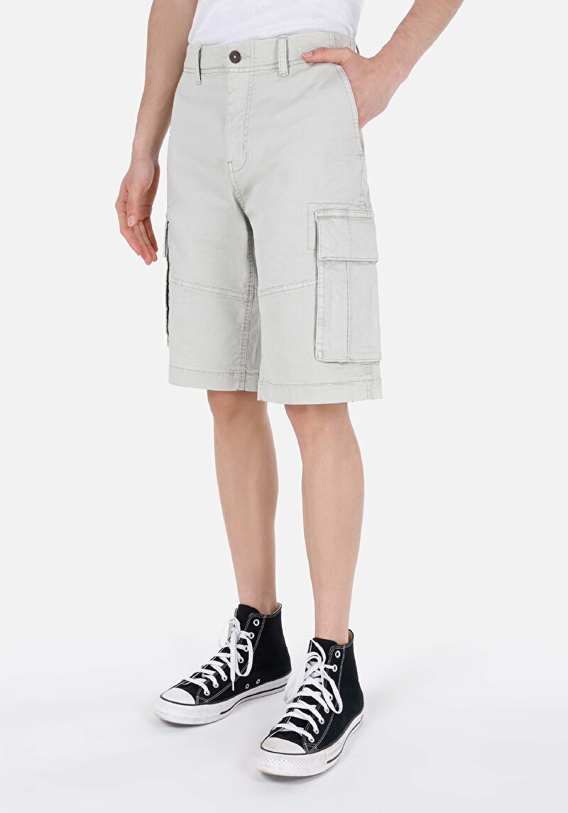 Regular Fit Cepli Orta Bel Düz Erkek Taş Şort