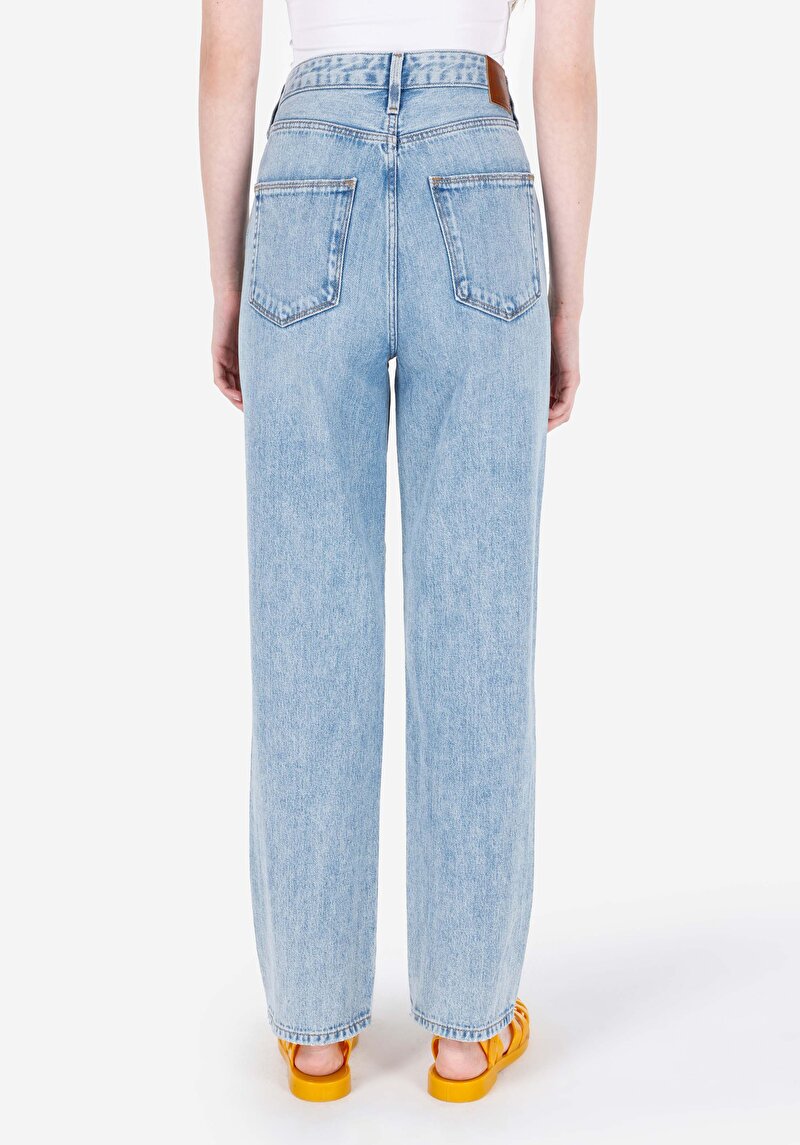 Straight Fit Kadın İndigo Denim Pamuklu Jean Pantolon