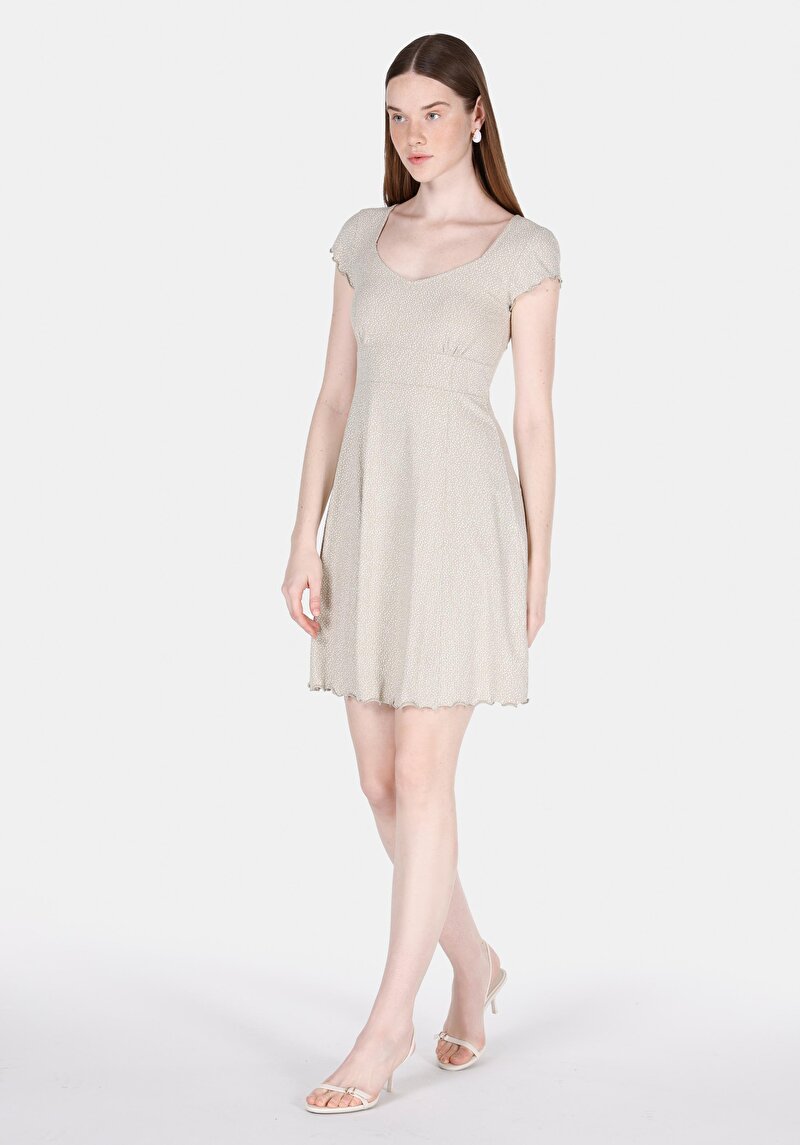 Slim Fit Çiçekli Kadın Yeşil Kısa Kol Elbise