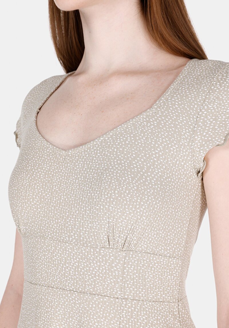 Slim Fit Çiçekli Kadın Yeşil Kısa Kol Elbise