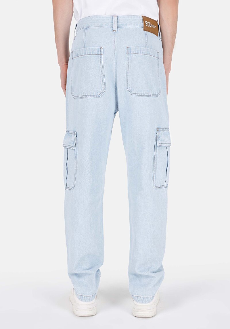 Cargo Fit Orta Bel Düz Paça Erkek İndigo Jean Pantolon