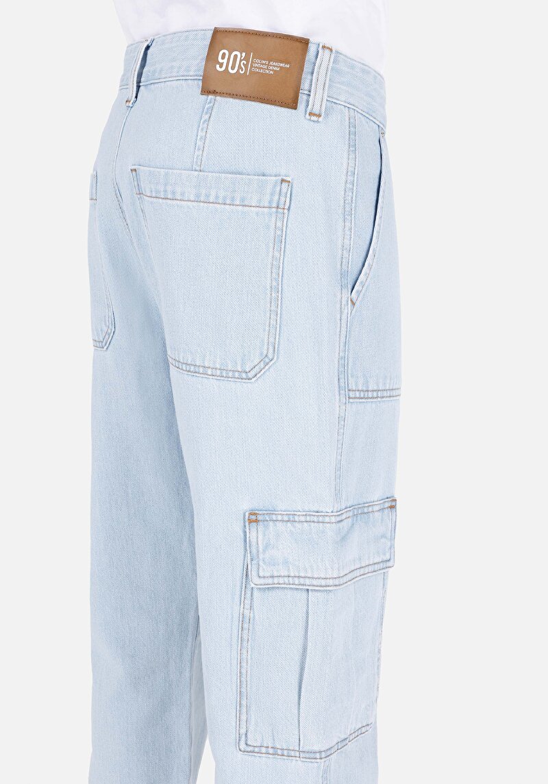 Cargo Fit Orta Bel Düz Paça Erkek İndigo Jean Pantolon