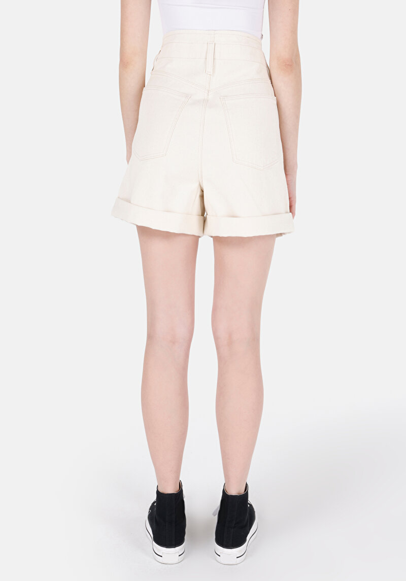 Fit Yüksek Bel Kadın Beyaz Jean Şort