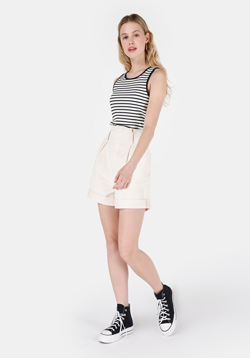 Fit Yüksek Bel Kadın Beyaz Jean Şort