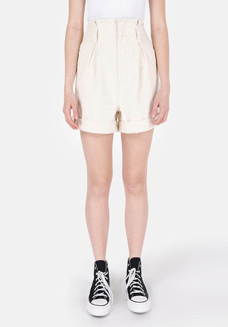 Fit Yüksek Bel Kadın Beyaz Jean Şort