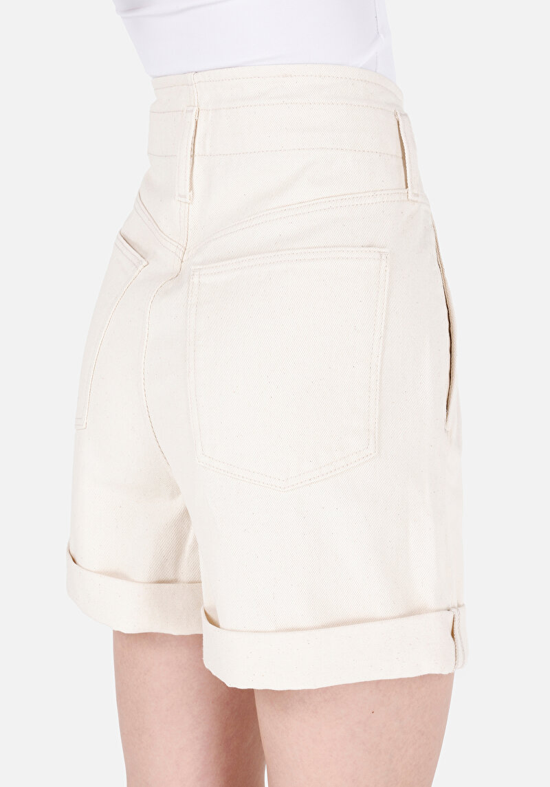 Fit Yüksek Bel  Kadın Beyaz Jean Şort