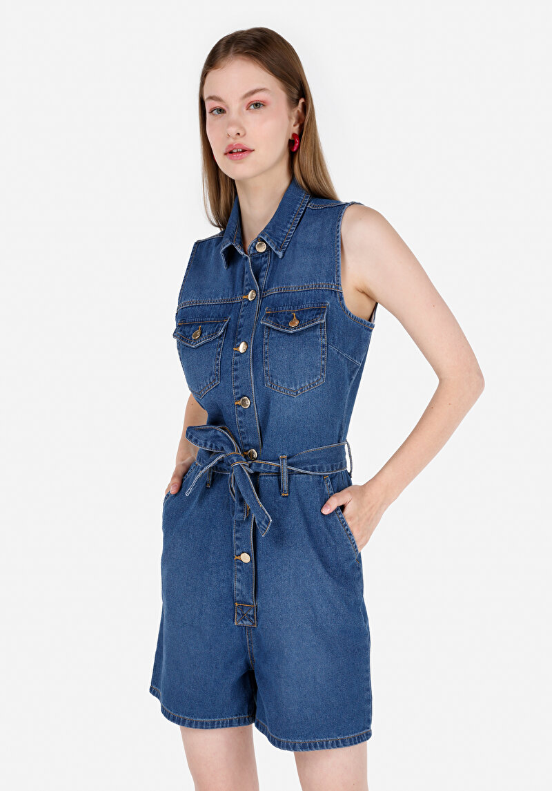 Slim Fit Kadın İndigo Jean Şort