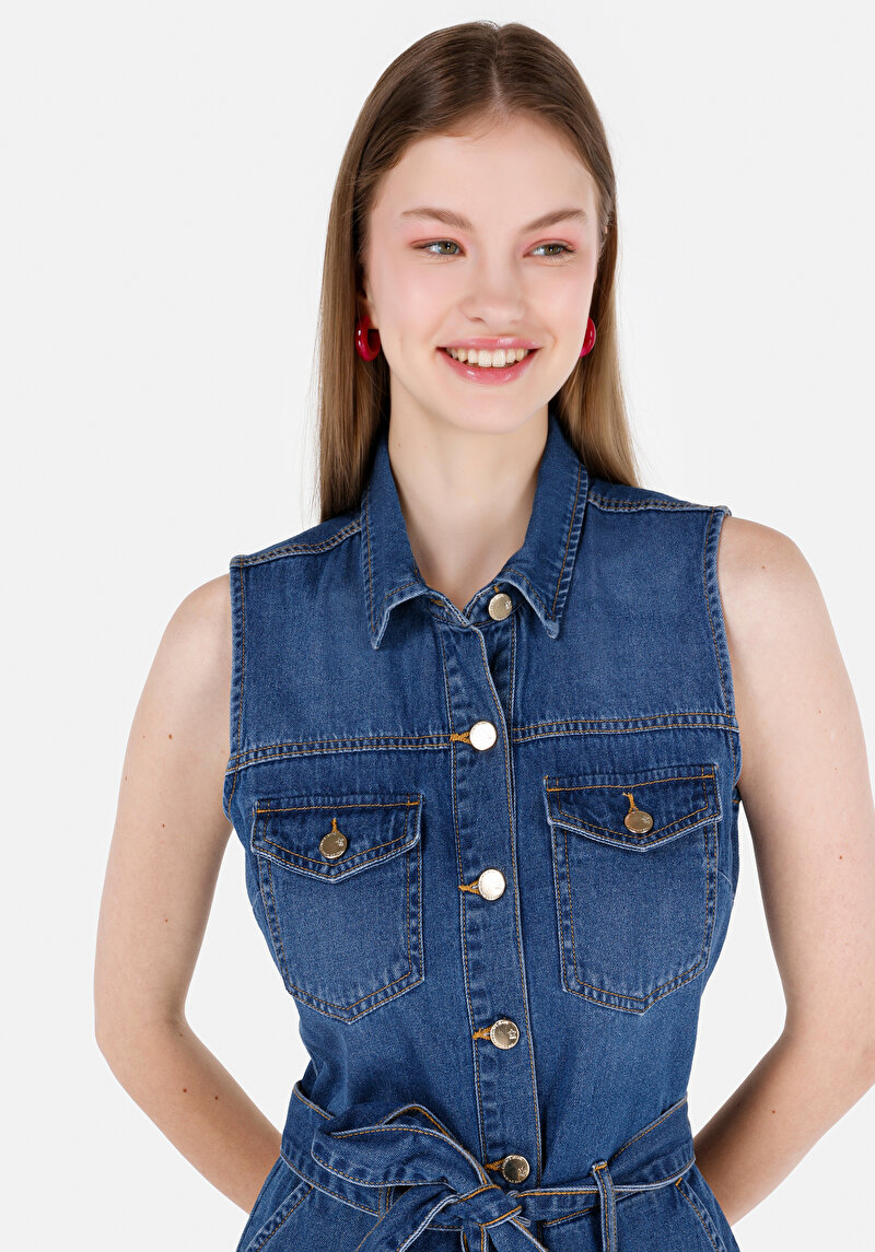 Slim Fit Kadın İndigo Jean Şort