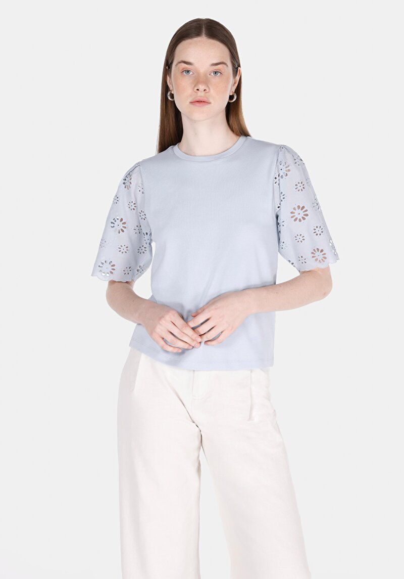 Regular Fit Kadın Mavi Kısa Kol Tişört