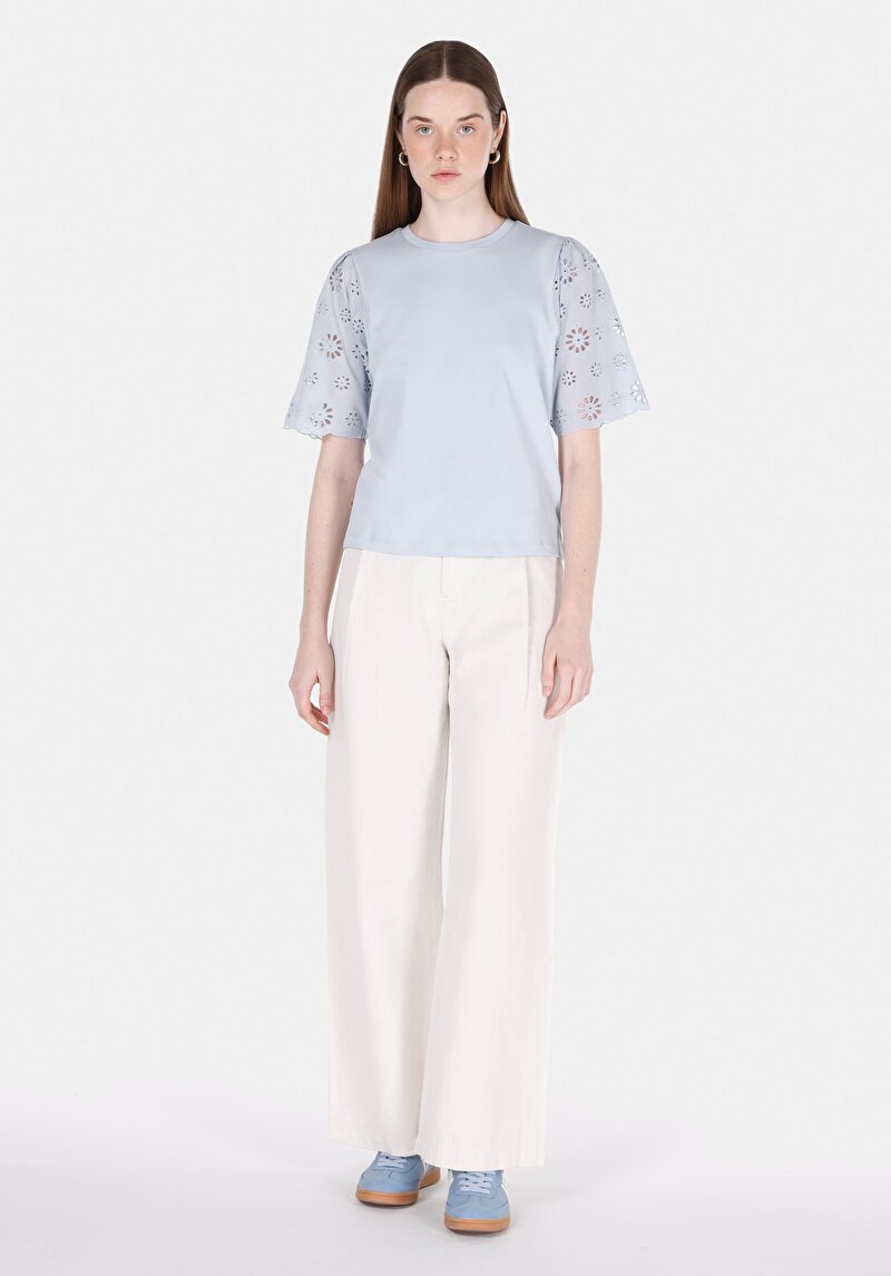 Regular Fit Kadın Mavi Kısa Kol Tişört