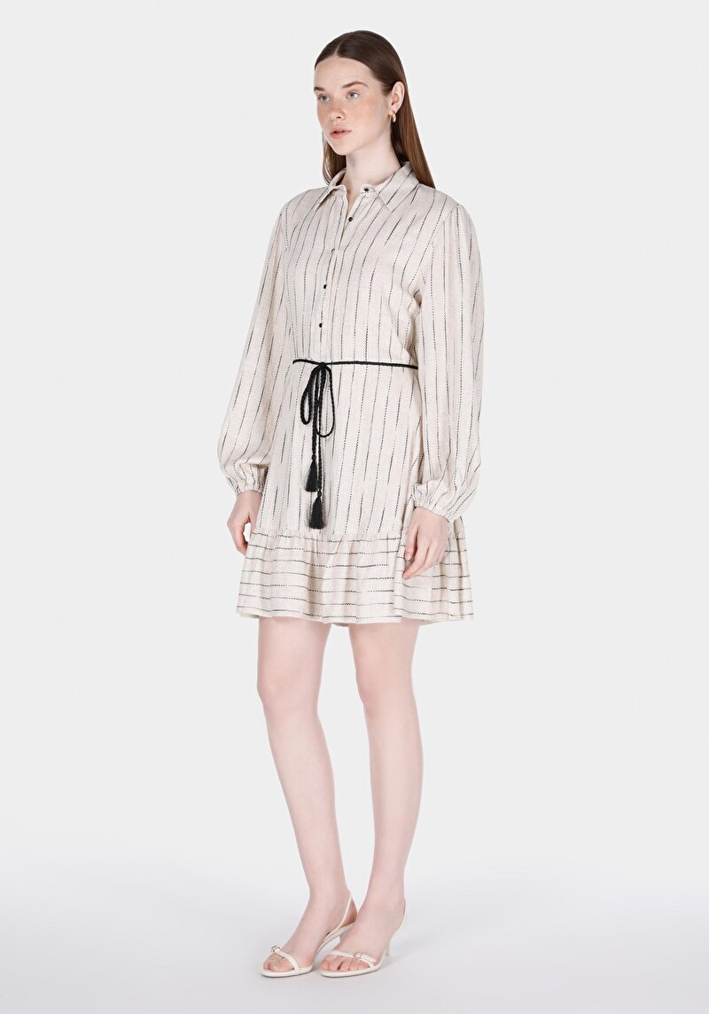 Regular Fit Kadın Bej Kemerli Elbise