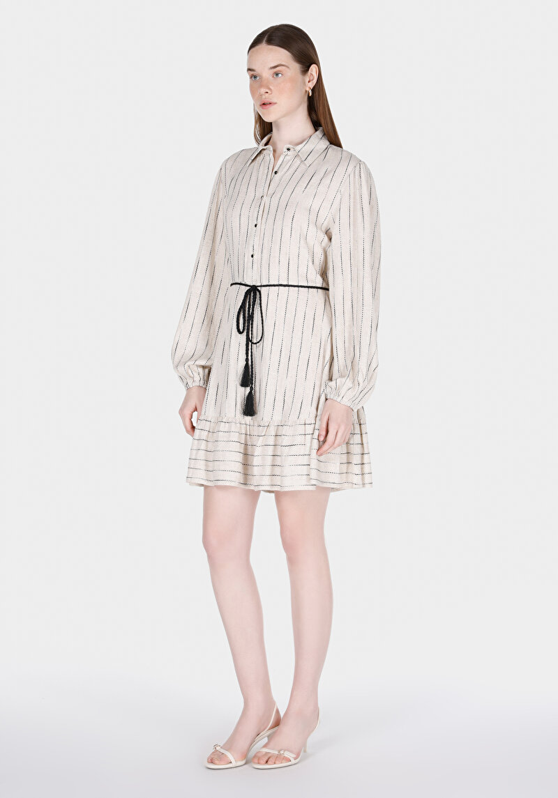 Regular Fit Kadın Bej Kemerli Elbise