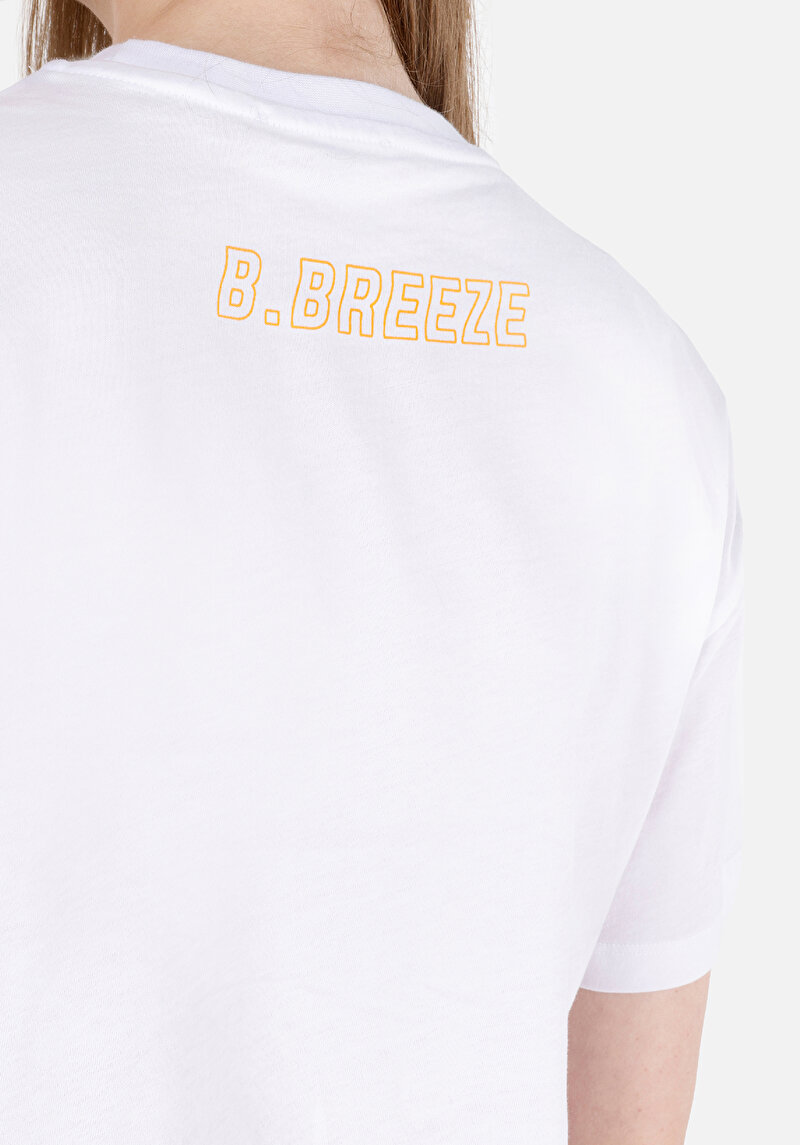 Regular Fit Yuvarlak Yaka Baskılı Kadın Beyaz Kısa Kol Tişört