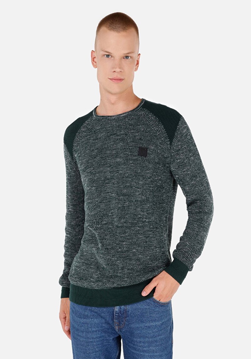 Regular Fit Yuvarlak Yaka Erkek Yeşil Kazak