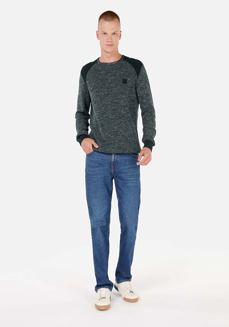 Regular Fit Yuvarlak Yaka Erkek Yeşil Kazak