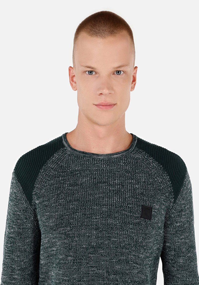 Regular Fit Yuvarlak Yaka Erkek Yeşil Kazak